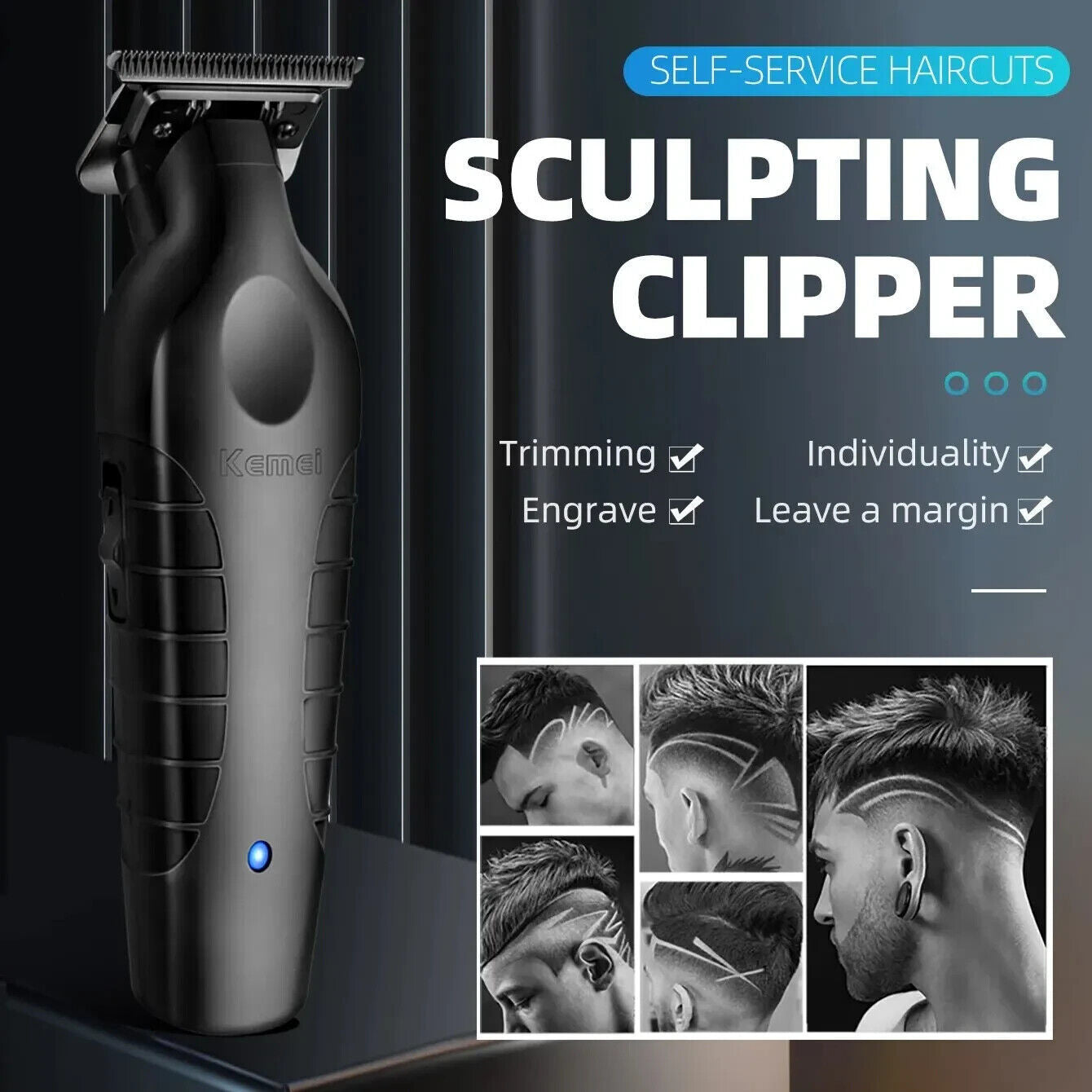 Kemei 2299 Professional Hair and Beard Trimmer - Cordless Rechargeable